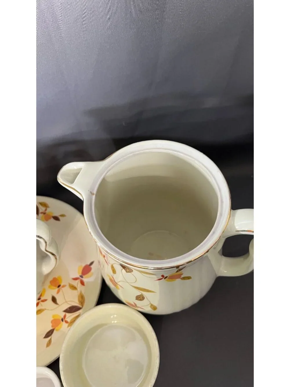 Vintage Hall Autumn Leaf Ceramic Dish Set Creamer & Bowl Set